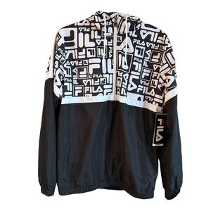 FILA black & white logo print hooded windbreaker